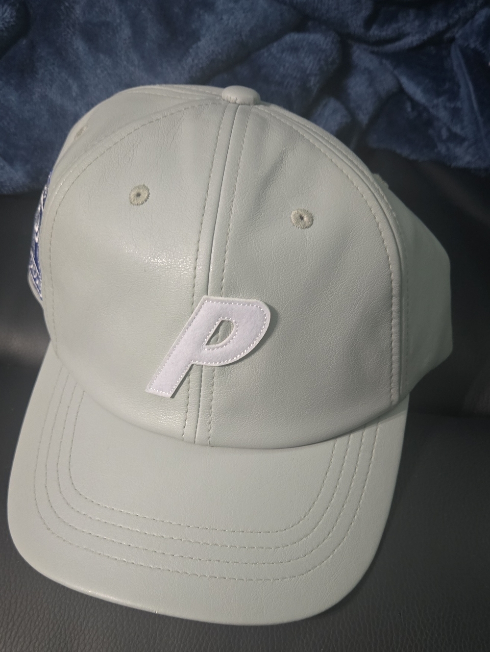 PALACE Light Gray Leather Cap with Blue 'P' Patch